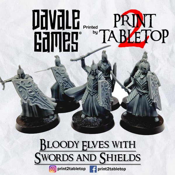 Bloody Elves | Swords & shields | 28mm | Davale Games | Fantasy Miniature