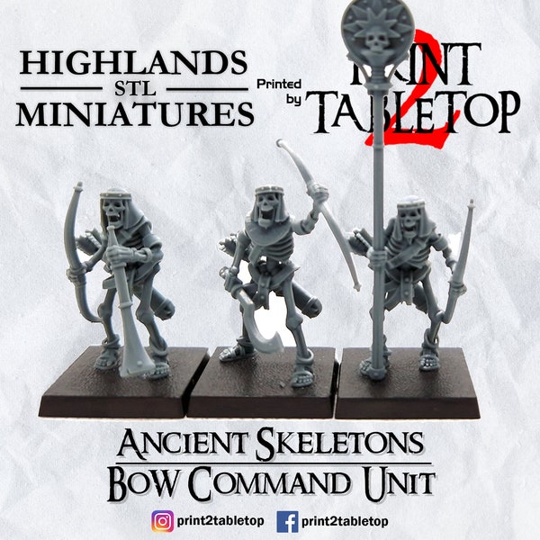 Ancient Skeletons | Bow Command Group | 28mm| 32mm | Highlands Miniatures | Fantasy Miniature