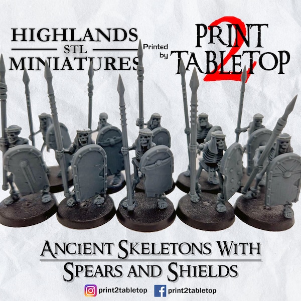 Ancient Skeletons | Spears & Shields | 28mm | 32mm | Highlands Miniatures | Fantasy Miniature