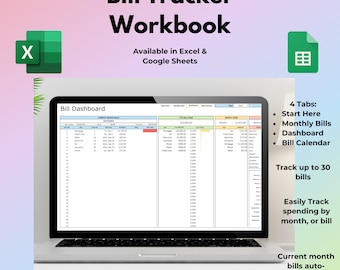 Rastreador de facturas con calendario, Rastreador de facturas mensuales, Rastreador de facturas anual, Calendario de facturas, Rastreador de facturas en Excel, Rastreador de facturas de Google Sheets