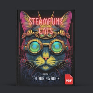Steampunk Cats Digital Colouring Pages | 25 Printable Colouring Pages | Instant Download