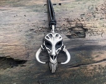 Collar ajustable con cordón de cuero auténtico y colgante de calavera de mitosaurio