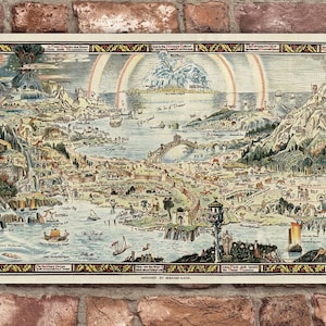 Vintage sprookjeskaart sprookjesland uit de jaren 1920 posterprint - 17 x 60 inch