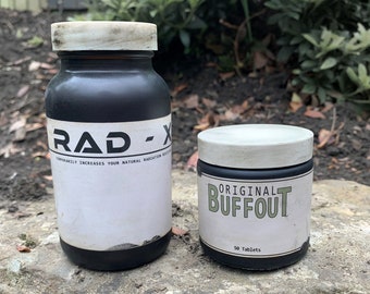 Buffout RAD-X Med-Tek Chem Glass Jar Bottle Prop