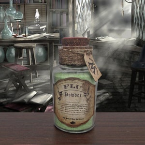 Flu Travel Powder Potion Magic Apothecary Herbology Glass Bottle Prop