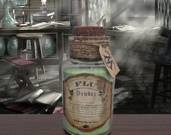 Flu Travel Powder Potion Magic Apothecary Herbology Glass Bottle Prop