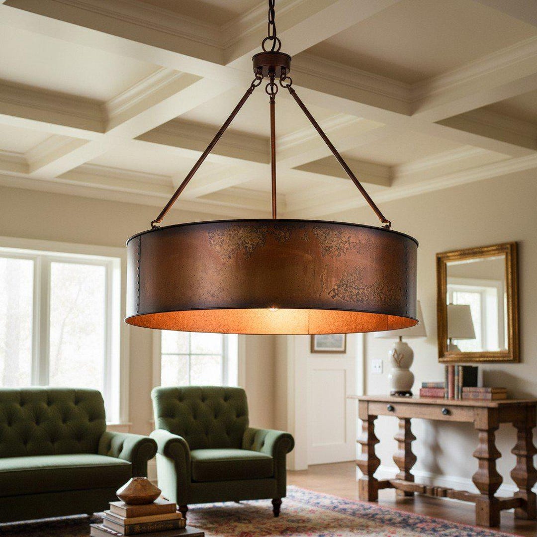 Kunlinzhu 19.68 Large Copper Bronze Drum Pendant Light, 4 Light Round Industrial Dining Room Light Fixtures Over Table,Metal Chandelier for Dining Room,Kitchen,Living Room,Entryway,E26 Base Kunlinzhu 19.68 Large Copper Bronze Drum Pendant Light, 4 Light Round Industrial Dining Room Light Fixtures Over Table,Metal Chandelier for Dining Room,Kitchen,Living Room,Entryway,E26 Base