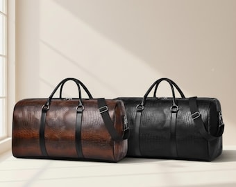 Luxury Crocodile Pattern Leather Duffel Bag – Large Travel Luggage for Men & Women