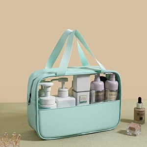 Borsa da toilette per cosmetici personalizzata, borsa per il trucco, borsa per cosmetici da viaggio impermeabile di grande capacità, pelle PU immagine 5