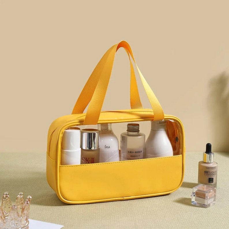 Trousse de toilette personnalisée, Trousse à maquillage, Trousse à cosmétiques de voyage imperméable grande capacité, cuir PU Yellow