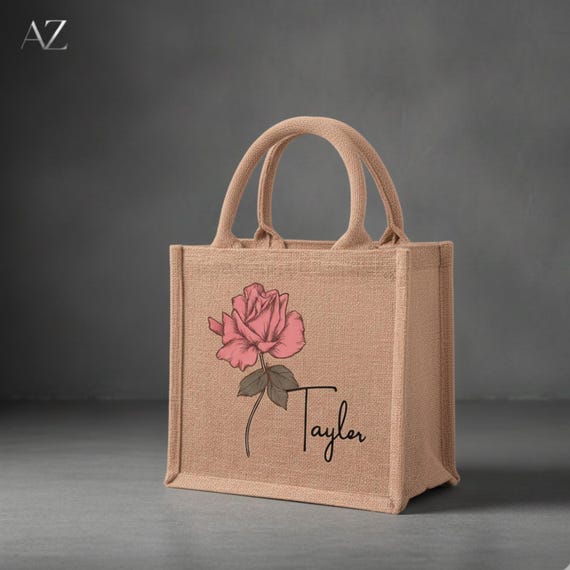 Bolsa de arpillera personalizada: bolsa de playa de yute con flor