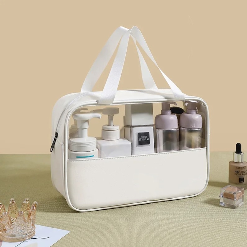 Borsa da toilette per cosmetici personalizzata, borsa per il trucco, borsa per cosmetici da viaggio impermeabile di grande capacità, pelle PU immagine 4