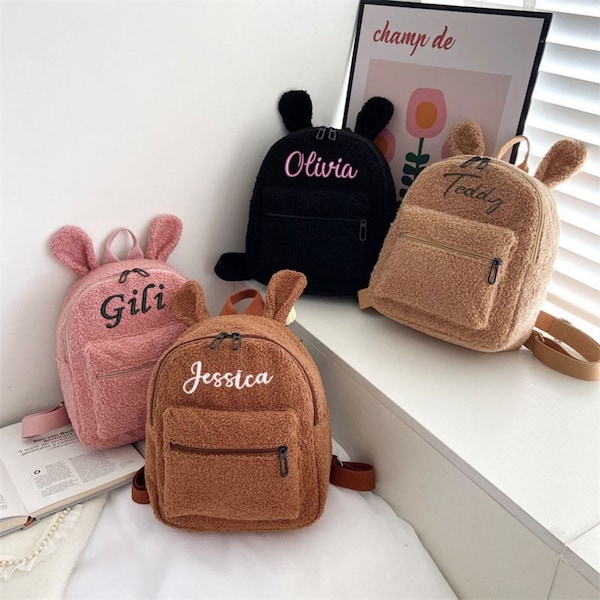 Sac à dos personnalisé brodé ours en peluche, sac à dos personnalisé pour enfants en peluche monogrammé, sac à dos pour tout-petits avec nom, sac à dos préscolaire