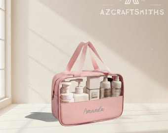 Personalized Glitter Letter Cosmetic Bag: Waterproof PU Leather Travel Toiletry Bag