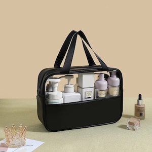 Personalized Cosmetics Toiletry Bag ,Makeup Bag, Large Capacity Waterproof Travel Cosmetic Bag ,PU Leather black