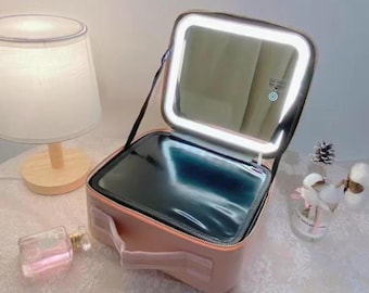 LED cosmetische make-up tas, lederen toilettas, veganistische tas voor bruidsmeisje.