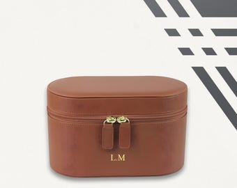 Personalized Leather Travel Makeup Case: Monogram Jewelry Organizer