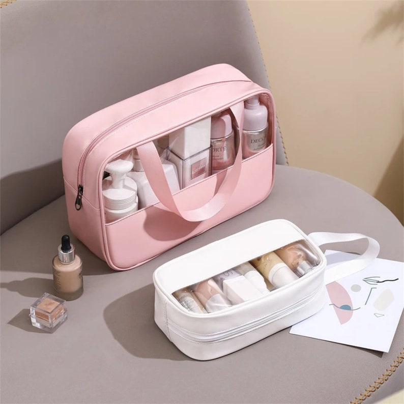 Borsa da toilette per cosmetici personalizzata, borsa per il trucco, borsa per cosmetici da viaggio impermeabile di grande capacità, pelle PU immagine 7