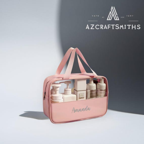 Personalized Glitter Letter Cosmetic Bag: Waterproof PU Leather Travel Toiletry Bag