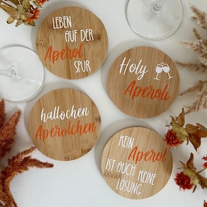 Set of 4 coasters for glasses made of bamboo, glass coasters, beautiful gift for Aperol lovers, gift for friends, Aperol sayings