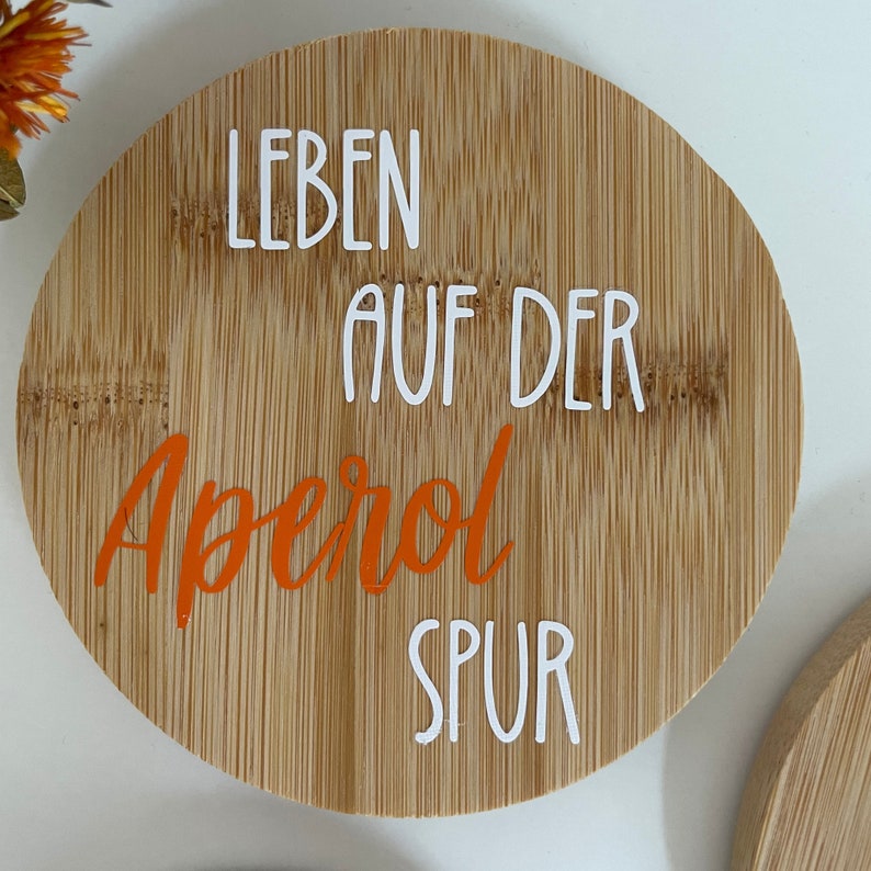 4er Set Untersetzer für Gläser aus Bambus, Glasuntersetzer, schönes Geschenk für Aperol Liebhaber, Geschenk für Freunde,Aperol Sprüche Bild 5