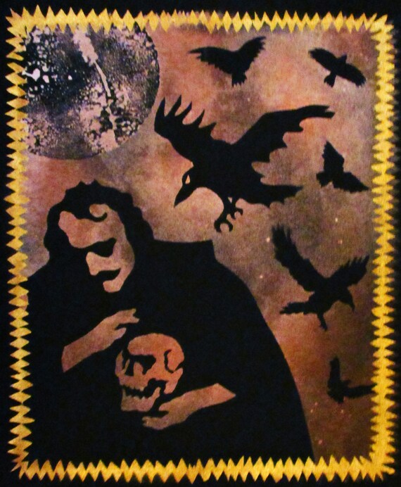 Edgar Allen Poe with Raven and Skull