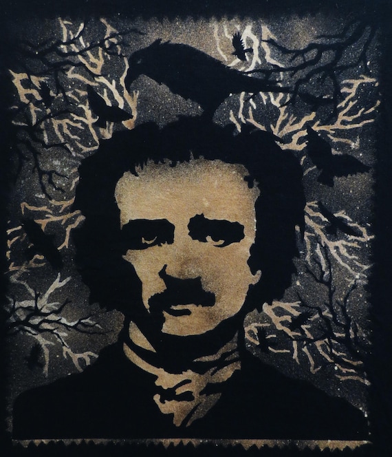 Edgar Allan Poe Bleach Sublimation T-Shirt – Hand-Painted Gothic Raven Design