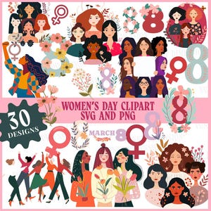 Internationaler Frauentag Original Clipart SVG PNG Empowerment Wertschätzung Ermutigung 8 März feministische minimal flache Vektor Blumen Power