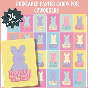 Jeu de 24 cartes imprimables Peep | Gâteries pour mon voyeur | Cartes Joyeuses Pâques| Cartes de Pâques pour collègues | Étiquette cadeau Bunny Fun pour friandises Fleur BFF