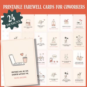 24 cartes d'adieu imprimables pour collègues | Retraite Sarcastique Drôle | Collègues de renvoi de démission | Bureau des indemnités de départ Merci