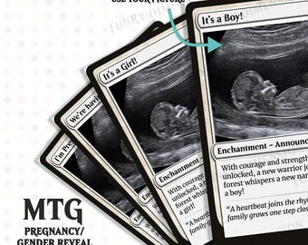 MTG Schwangerschaft enthüllen Karte - benutzerdefinierte alternative Kunst druckbare magische Karten | Einzigartiges Geschlecht Ankündigung Geschenk für Familie Baby Shower Jungen Mädchen