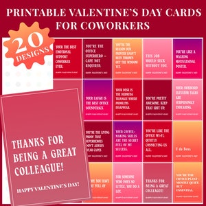 20 biglietti di San Valentino stampabili per i colleghi / stampa a casa / Biglietti di San Valentino divertenti e carini / Etichetta regalo per colleghi di San Valentino