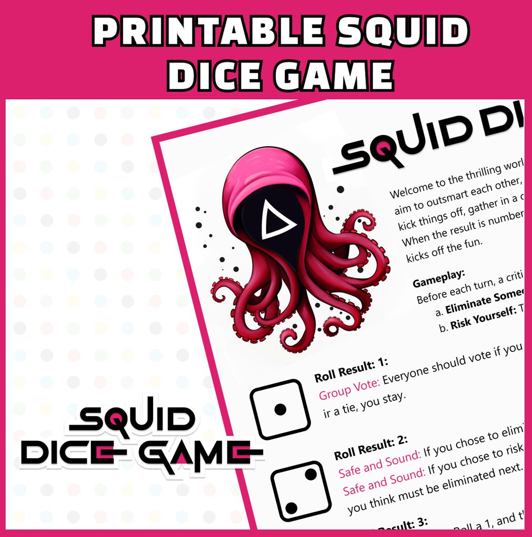 Squid Dice Game Party Games Family Game Night Squid Game Show Printable ...