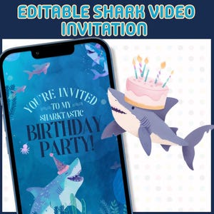 Geanimeerde haai verjaardagsuitnodiging bewerkbare poolparty uitnodiging Sharktastic gepersonaliseerd elke leeftijd kinderen sjabloon Under The Sea uitnodiging mp4 mobiel