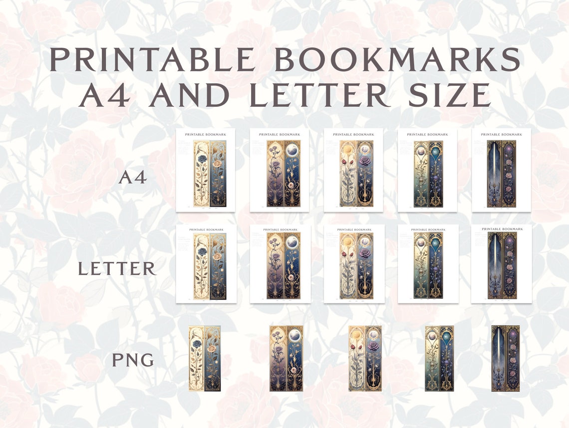Printable Bookmarks Rose Sword Magical for Book Lovers, Witchy Twilight Medieval ACOTAR Inspired ...