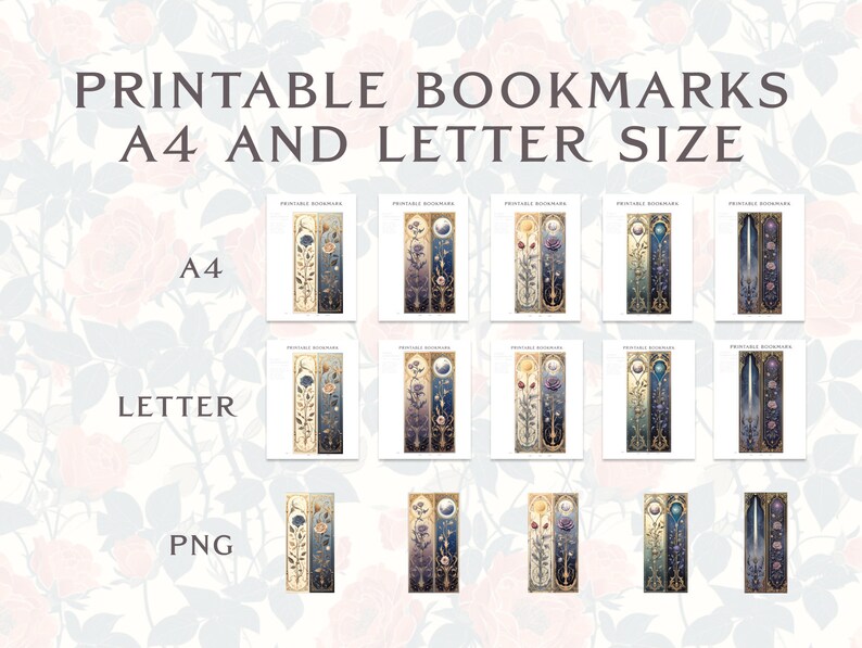 Printable Bookmarks Rose Sword Magical for Book Lovers, Witchy Twilight Medieval ACOTAR Inspired ...