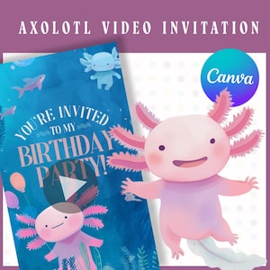 Animierte Axolotl-video Einladung Bearbeitbare Pool-Party Laden Sie alotl a-lot-l Personalisierbar Jedes Alter Kinder Vorlage Unter Meer Laden Sie mp4 Mobile ein