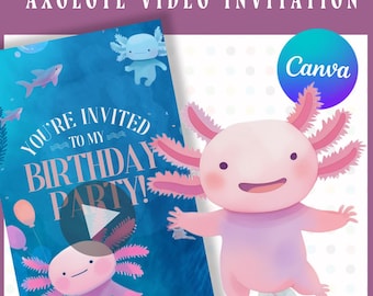 Animierte Axolotl-video Einladung Bearbeitbare Pool-Party Laden Sie alotl a-lot-l Personalisierbar Jedes Alter Kinder Vorlage Unter Meer Laden Sie mp4 Mobile ein