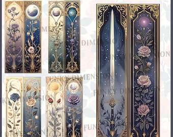 Fantasy Lesezeichen | Rose, Schwert, Twilight Design (Digitaler Download)