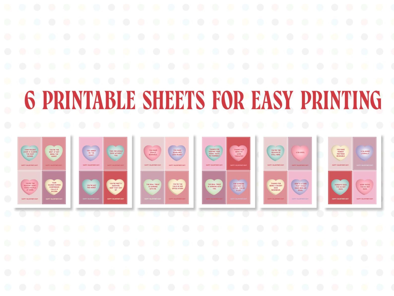 24 Printable Valentines Day Cards for Coworkers | Conversation Hearts ...