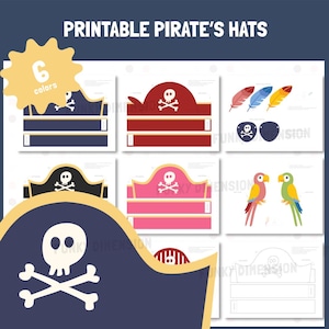 Printable Paper Pirate&#39;s hats | Pirate Hat Paper Crown template Captain Party Headband Coloring Kids Craft Birthday Favor pdf DIY Download