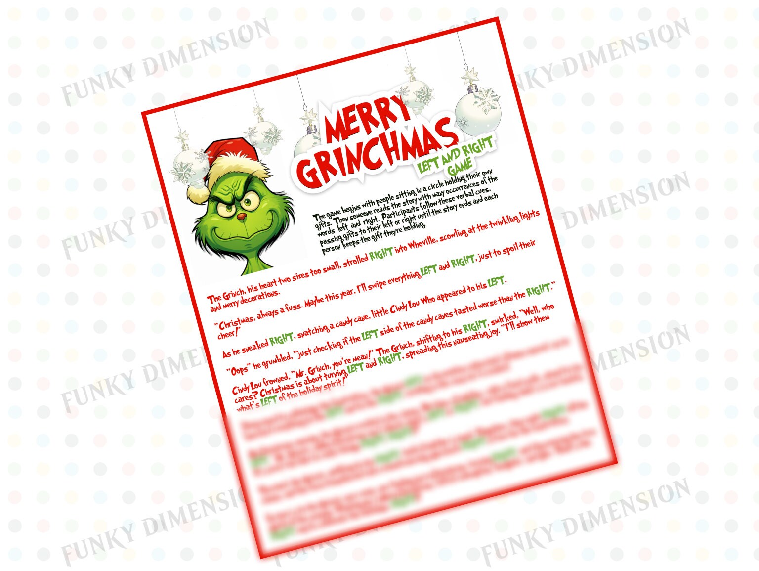 Christmas Grinch Left Right Game for Christmas Funny Stories - Etsy Canada