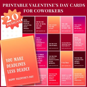 20 druckbare Valentinstagskarten für Kollegen | last Minute Geschenkanhänger | Sarkastische lustige Valentinsgrußkarten | Coworker Valentinstag Geschenkanhänger