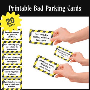 Afdrukbare slechte parkeerkaarten, grappig nep-parkeerticket, je parkeert als een idioot, Sarcastisch slecht parkeren, grap Bad Note-download Leren parkeren