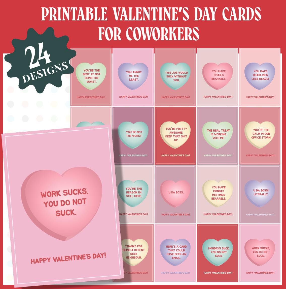 24 Printable Valentines Day Cards for Coworkers | Conversation Hearts ...