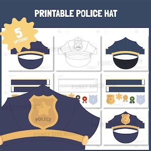 Printable Paper Police Officer Hat | Officer Badges Hat Paper Crown Template Party Coloring Kids Craft Birthday Favor PDF DIY Download