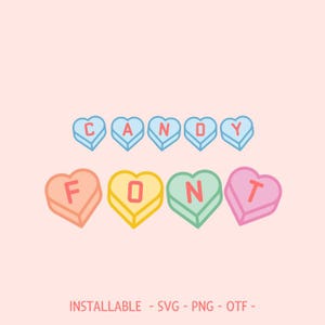 Fuente instalable Conversation Hearts OTF SVG PNG, letras del alfabeto de caramelo, fuente de amor, letra de amor de chocolate para el día de San Valentín, corazón de San Valentín