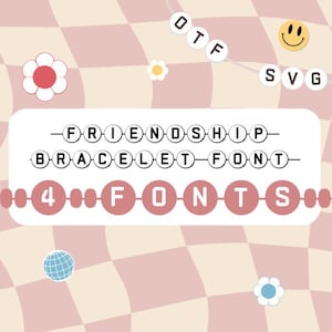 Paquete de fuentes para pulseras de cuentas de la amistad OTF SVG, letras de garabatos del alfabeto con lentejuelas, fuente de garabatos, alfabeto, cuentas de letras, pulsera, pegatinas