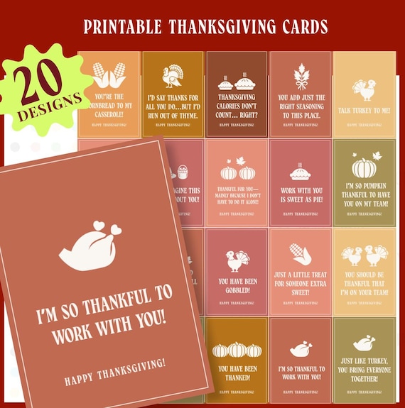 Printable Funny Thanksgiving Card Set for Coworkers, Friends