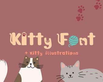 Kitty Cat Font SVG OTF PNG, Alphabet Doodle Letters Lettering Feline Pet Paw Clipart Cute Kids Fonts Illustrationen Bundle von Katzen Haustieren Kindern